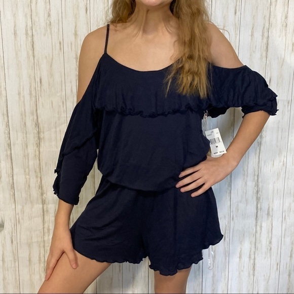 GREEN Dragon cold shoulder NWT blue romper size Medium - Picture 2 of 7